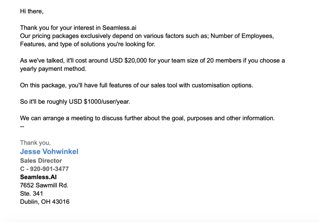 seamless.ai pricing custom