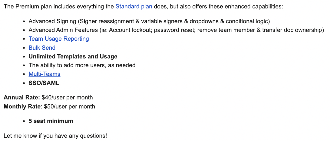 hellosign vs docusign pricing