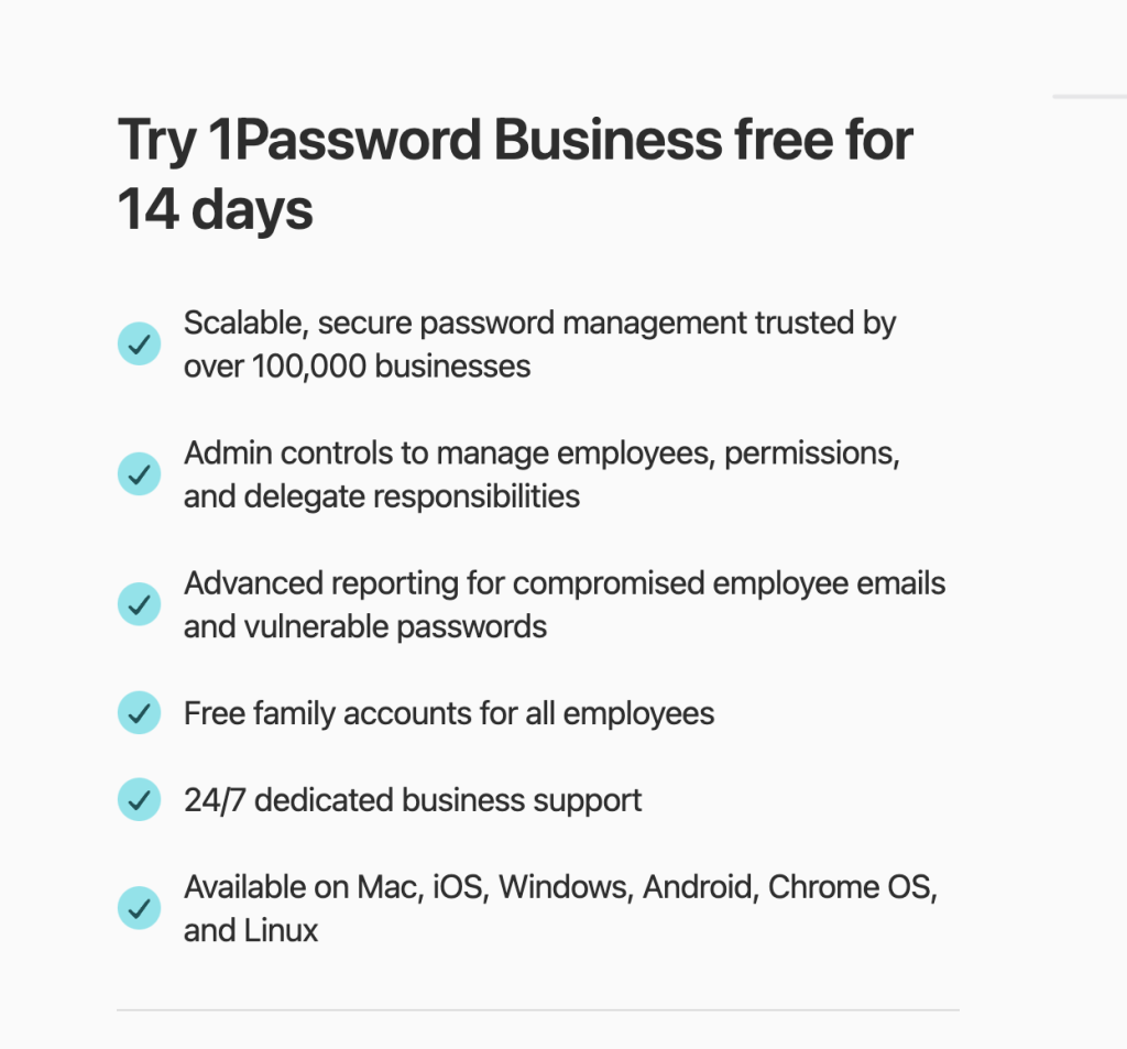 1password free trial business
